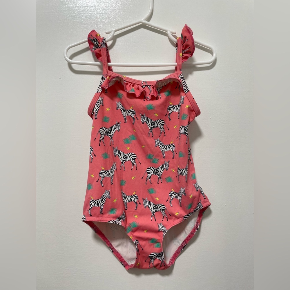 Trotters Pink Zebra-Accent Girls One-Piece Swim